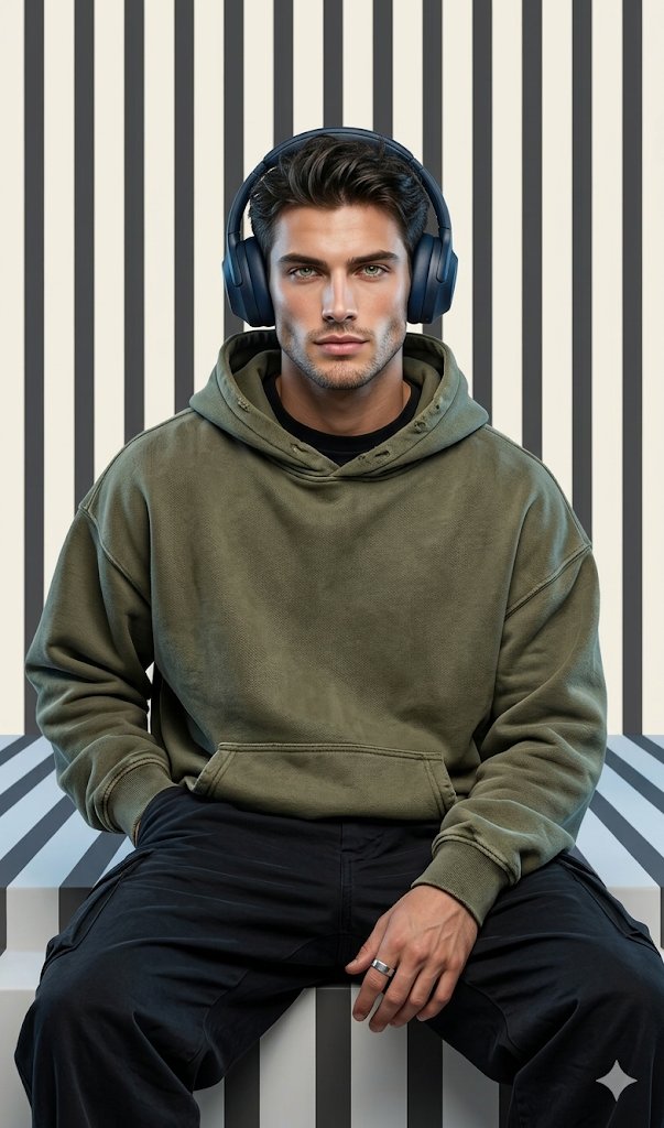 Sample output image for Graphic Portrait with Optical Illusion Background