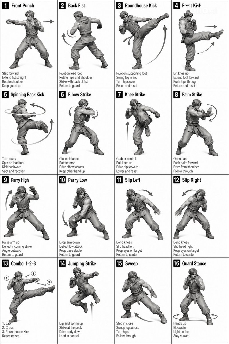 Comic / Storyboard - Instructional Martial Arts Movement Sheet - Image 1