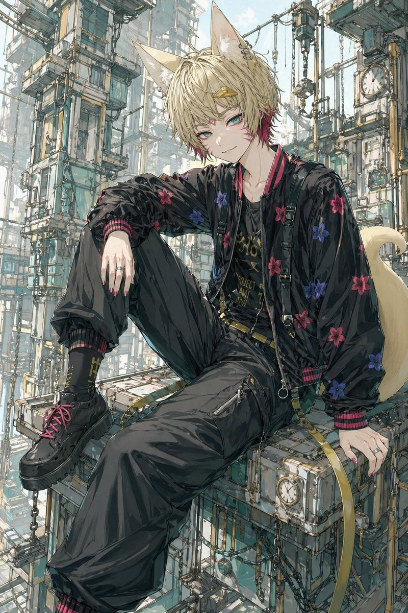 Comic / Storyboard - Fox-Eared Streetwear Boy in Steampunk City - Image 1