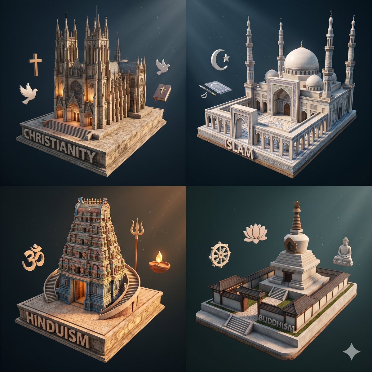 Infographic / Edu Visual - Isometric Religion Architecture Grid - Image 1