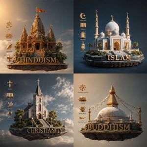 Four Religions Diorama Infographic