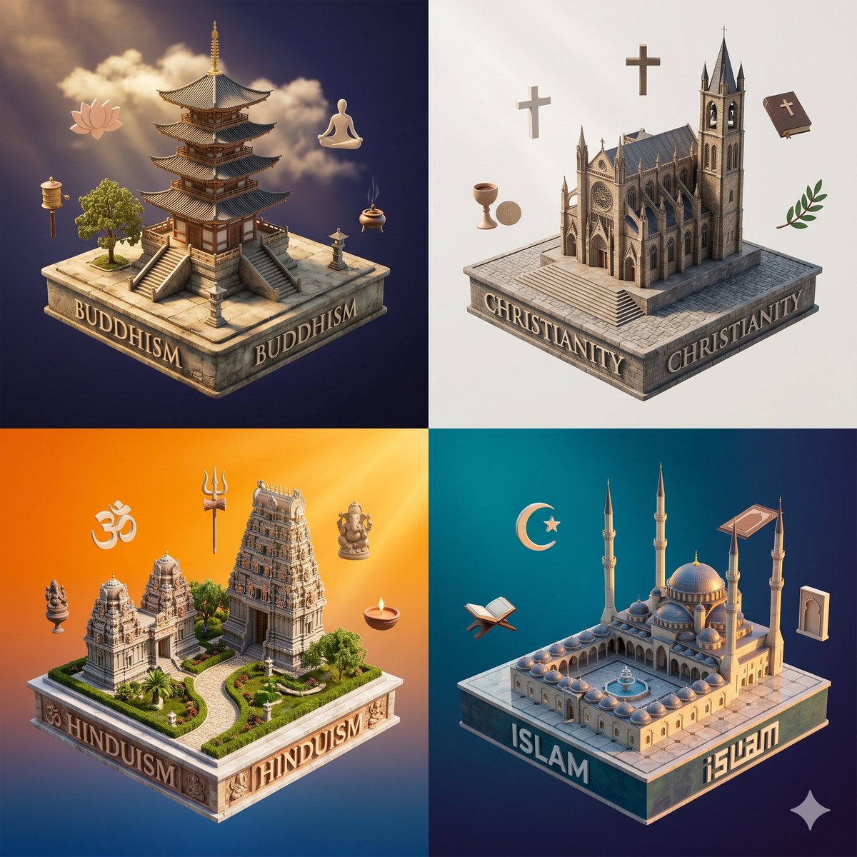 Infographic / Edu Visual - Isometric Religion Diorama Grid - Image 1