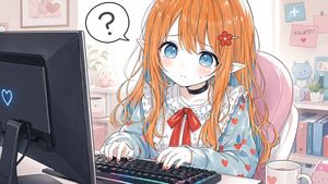 Confused Elf Girl at Pastel Desk
