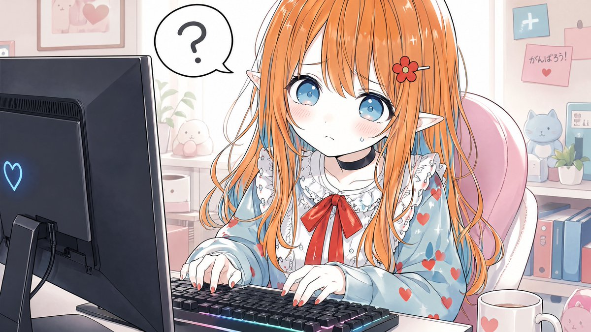 Social Media Post - Confused Elf Girl at Pastel Desk - Image 1
