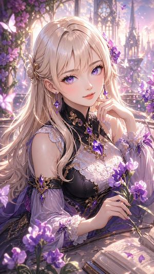 Elegant Fantasy Girl in Violet Garden