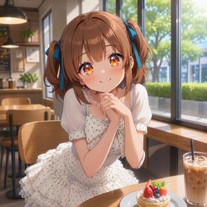 Anime Girl in Sunny Cafe