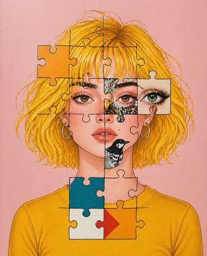 Surreal Jigsaw Portrait Illustration