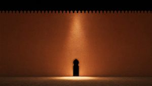 Minimalist Moorish Wall at Night