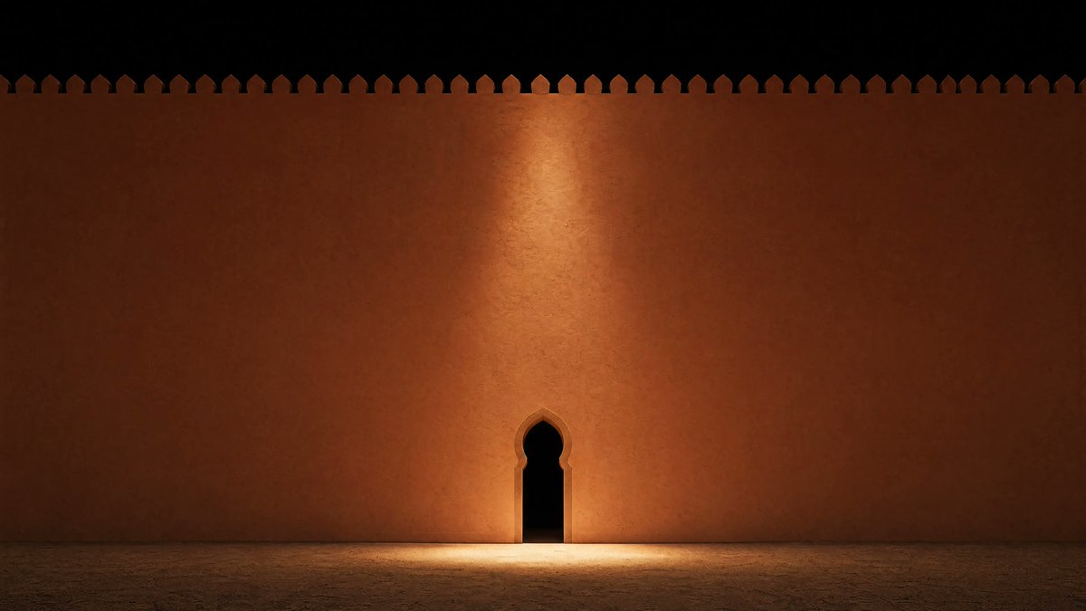 Minimalist Moorish Wall at Night