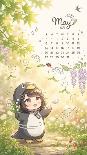 Whimsical May Garden Calendar Wallpaper