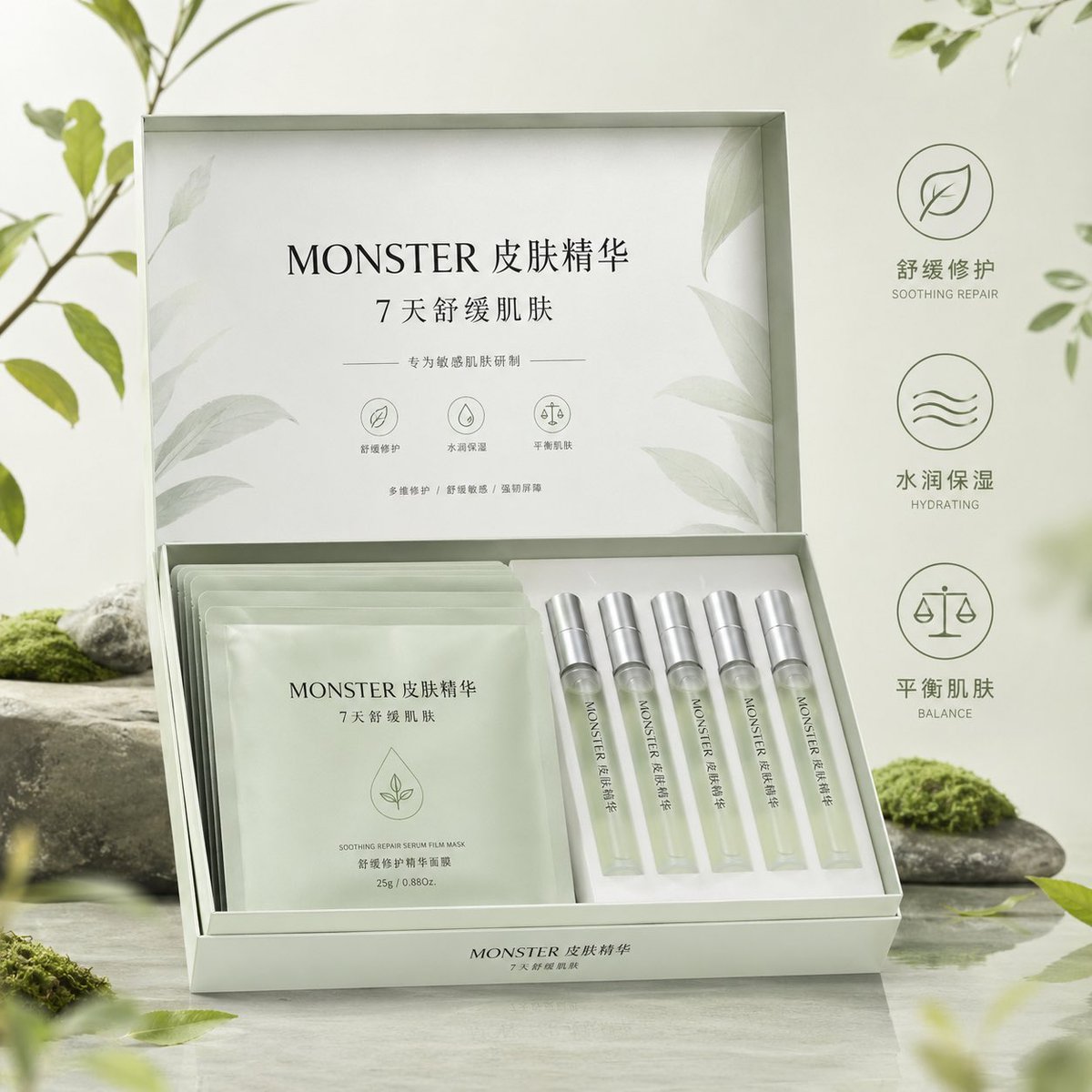 Botanical Skincare Gift Box Ad AI 이미지 프롬프트 예시