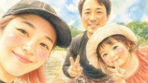 Watercolor Family Riverside Selfie