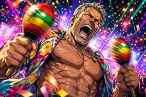 Muscular Party Man with Maracas
