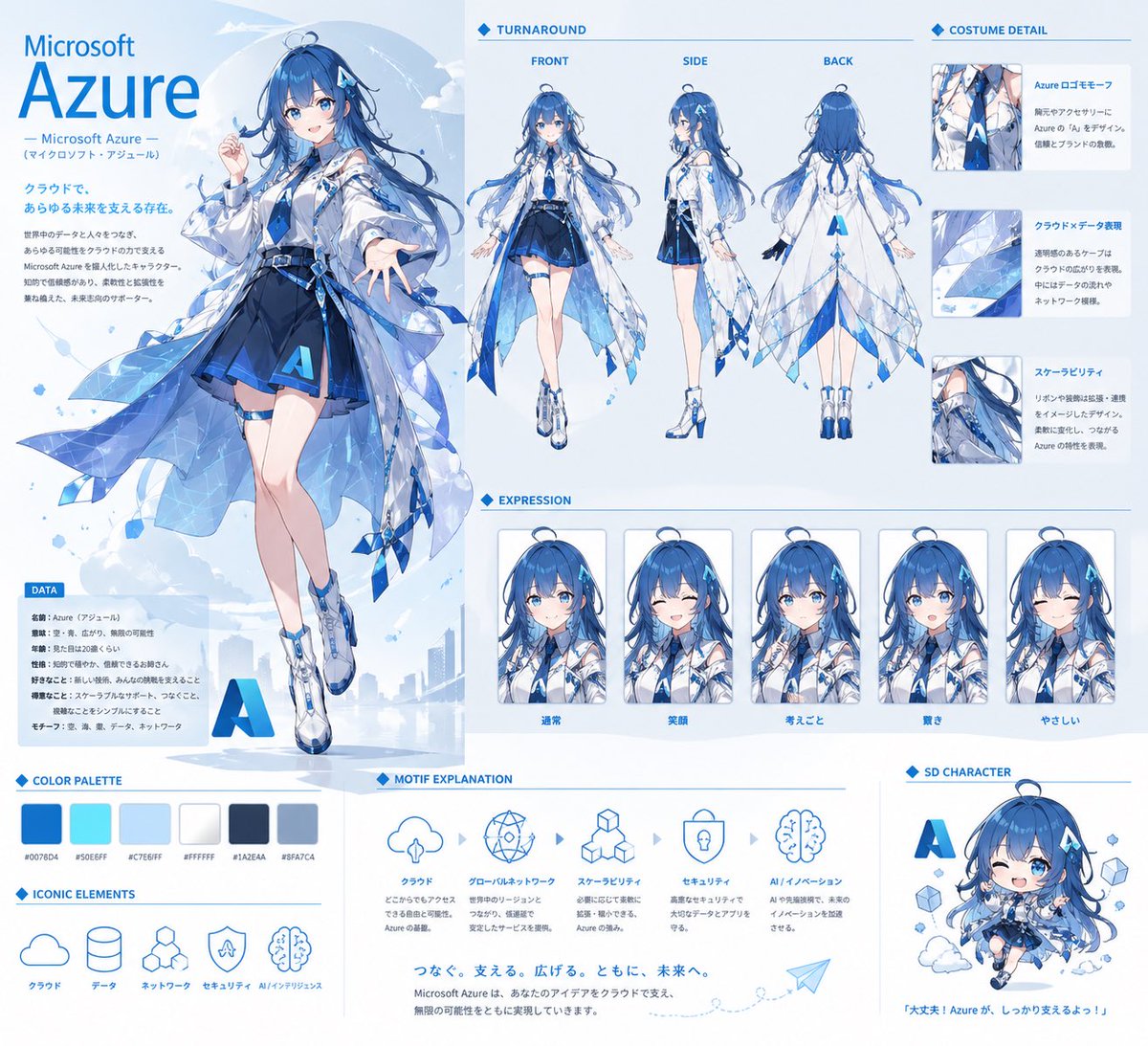 Azure Anime Mascot Reference Sheet
