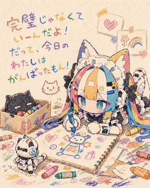 Chibi Cat Maid Crayon Art Scene
