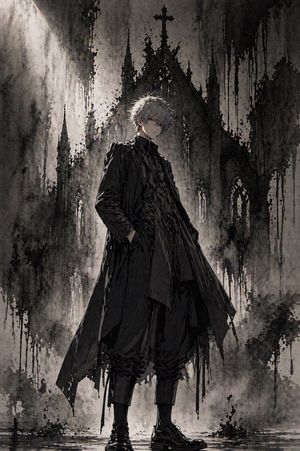 Gothic Anime Figure Before Cathedral