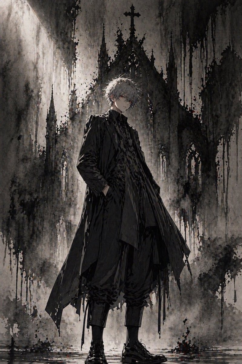 Gothic Anime Figure Before Cathedral