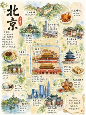 Watercolor Beijing Travel Map Poster