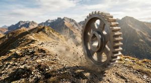 Rolling Steel Gear on Mountain Ridge