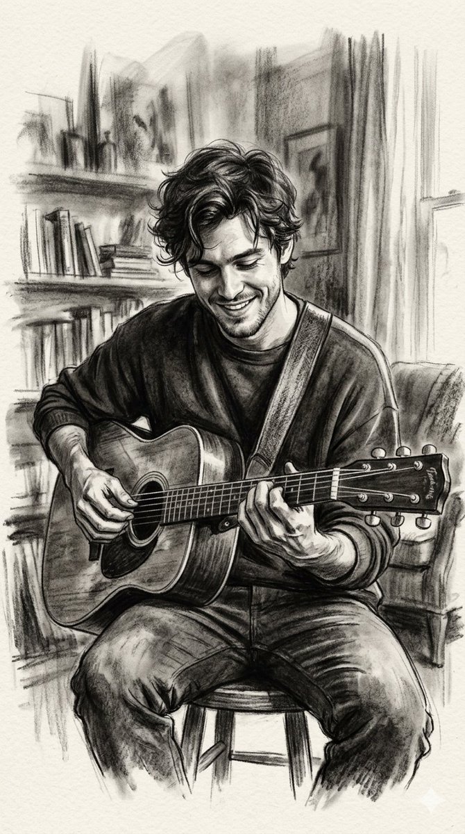 Sample output image for Charcoal Portrait of Guitarist