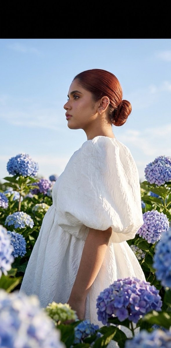 Sample output image for Summer fashion hydrangea field editorial