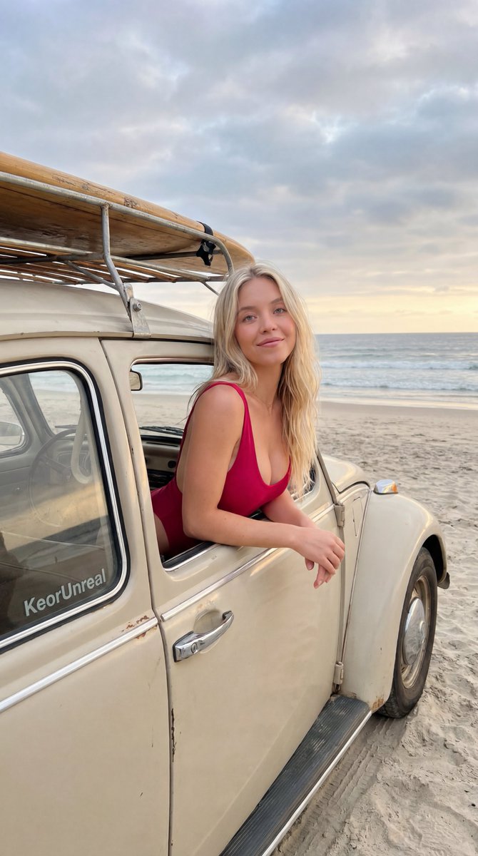 Sample output image for Ethereal Coastal Vintage Car Portrait