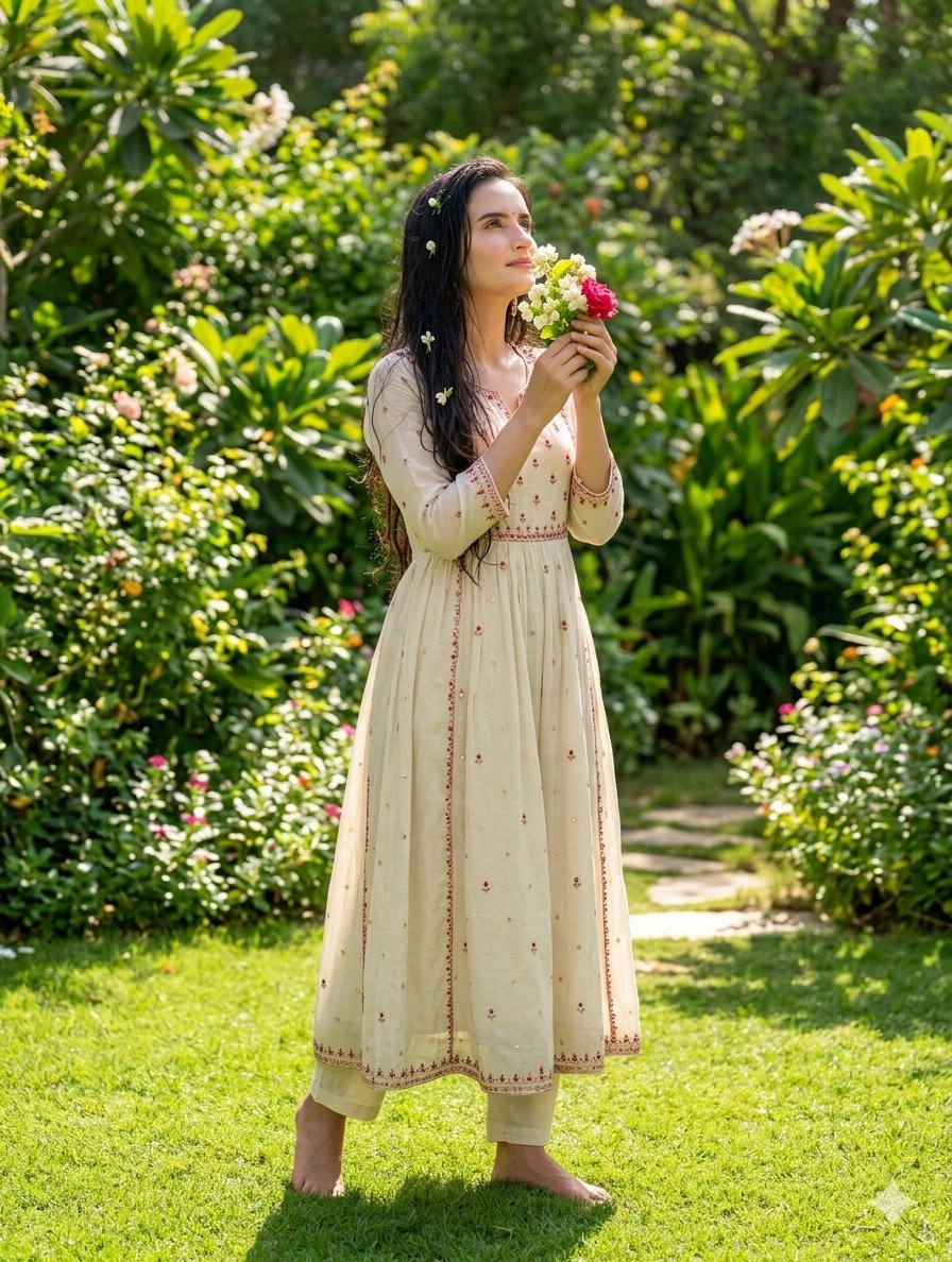 Sample output image for South Asian Woman in Garden Portrait
