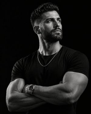 Low-key monochrome editorial portrait