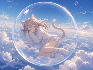 Bubble Cat Sleeping in the Sky