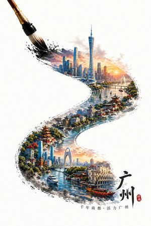 Guangzhou Ink Brush Travel Poster