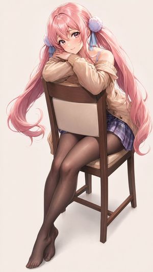Pink Twin-Tail Anime Girl on Chair