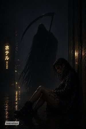 Rainy Alley Grim Reaper Horror Scene
