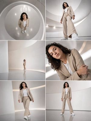 Futuristic Beige Suit Editorial Collage