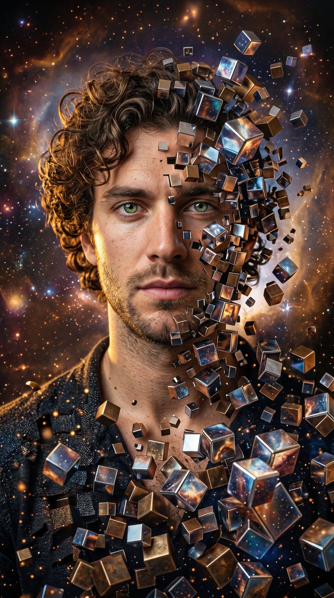 Sample output image for Deconstructed Metallic Cube Portrait