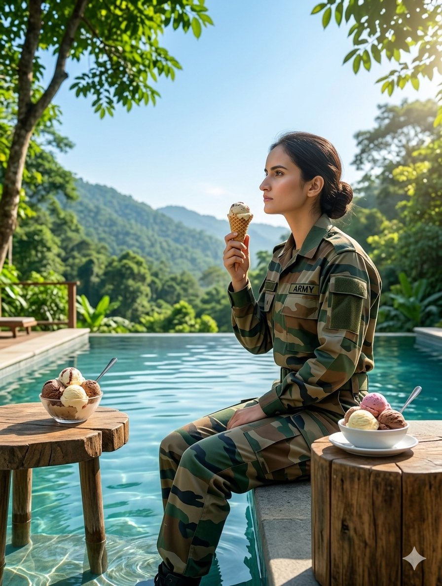 Sample output image for Indian Army Soldier at Infinity Pool