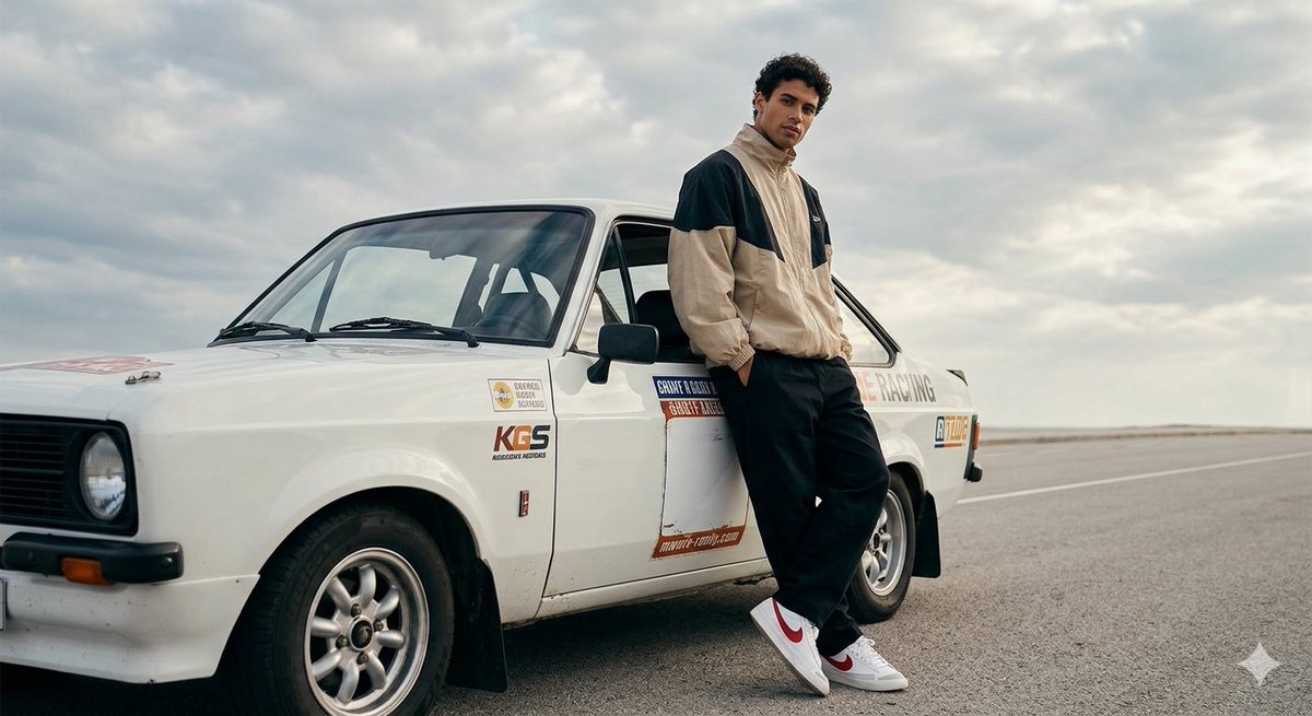 Sample output image for Casual Portrait with Vintage Rally Car