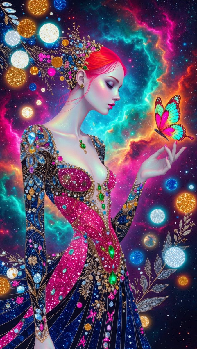 Vibrant Stylized Woman with Butterflies