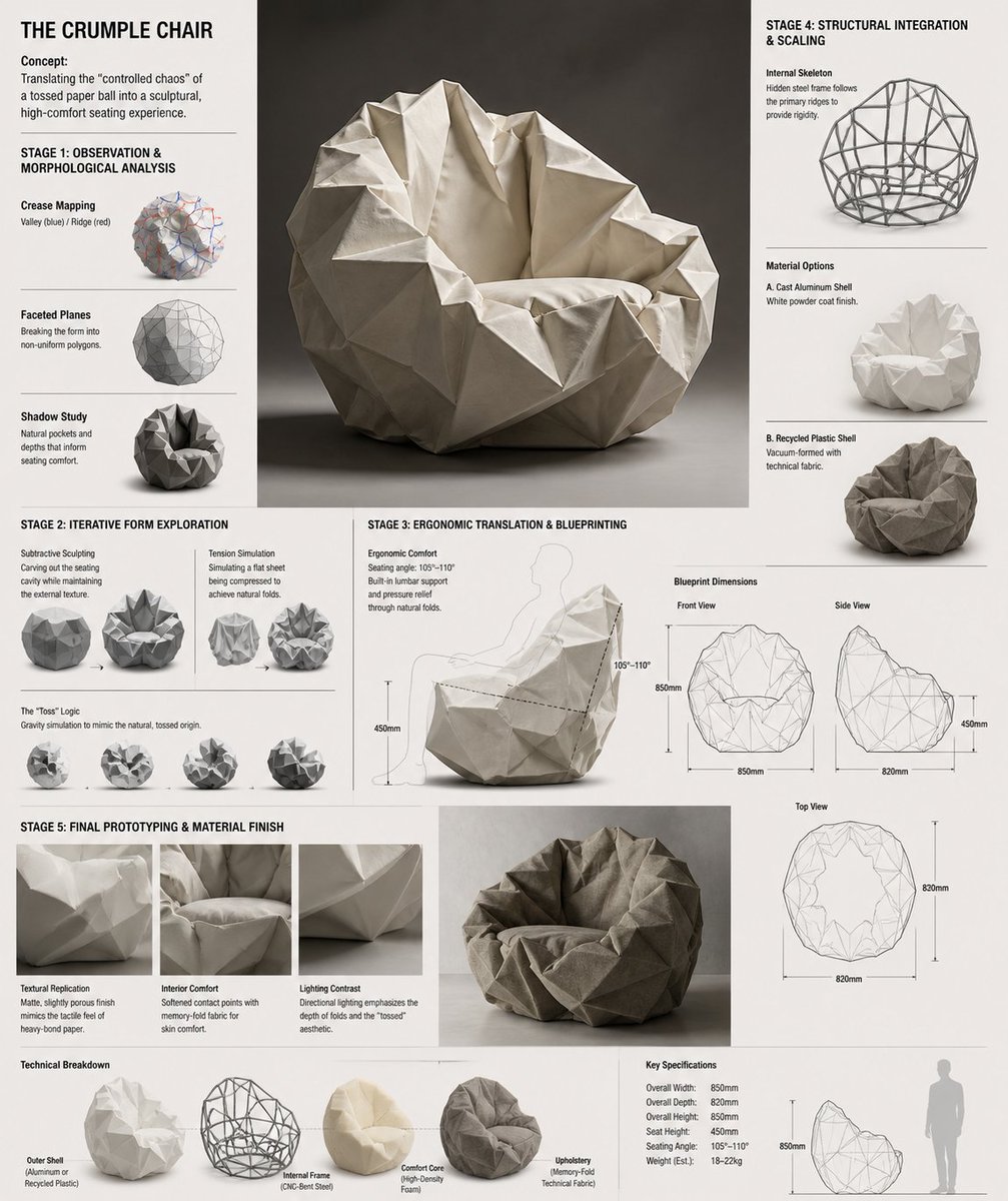 Infographic / Edu Visual - Crumple Paper Furniture Concept Design