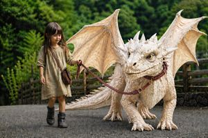 Girl Walking a Giant Cream Dragon