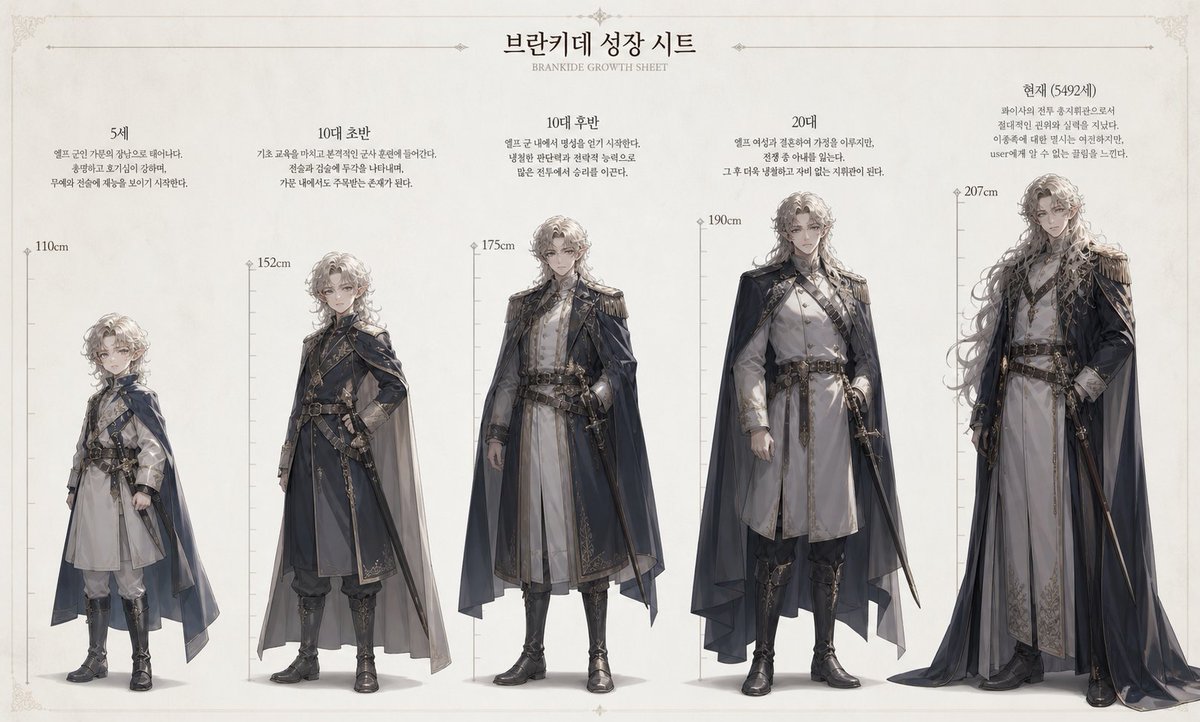 Character Growth Sheet Generator AI 이미지 프롬프트 예시