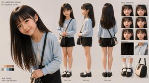 3D Schoolgirl Character Design Sheet