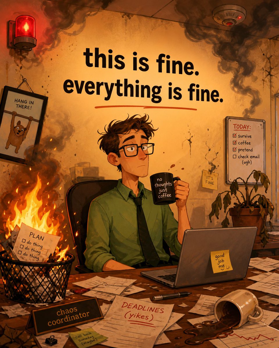 Social Media Post - This Is Fine Office Meltdown generated image example