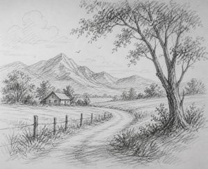 Scribbly Pencil Mountain Landscape