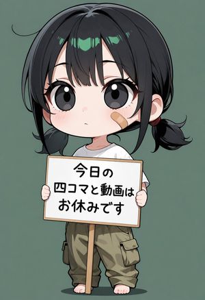Chibi Girl Holding Japanese Notice Sign