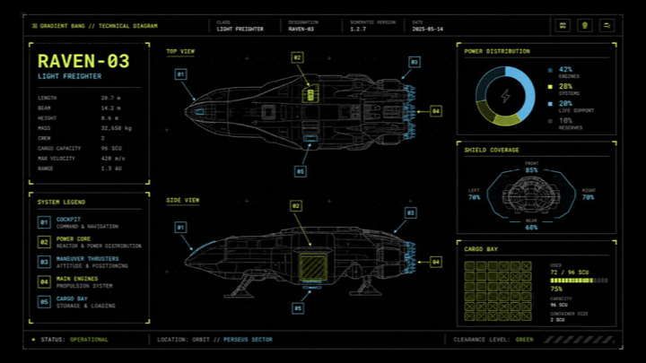 Infographic / Edu Visual - Sci-Fi Light Freighter Schematic HUD