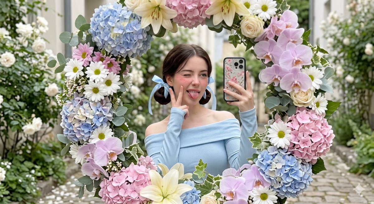Sample output image for Floral Mirror Selfie Portrait