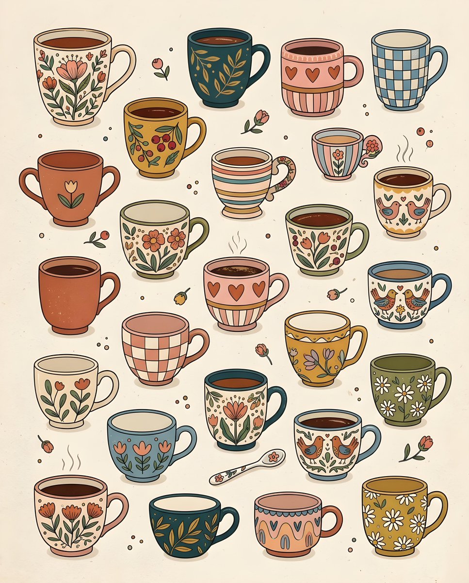 Sample output image for Whimsical Hand-Drawn Teacups