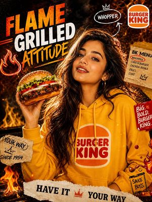 Dramatic Flame-Grilled Ad Poster