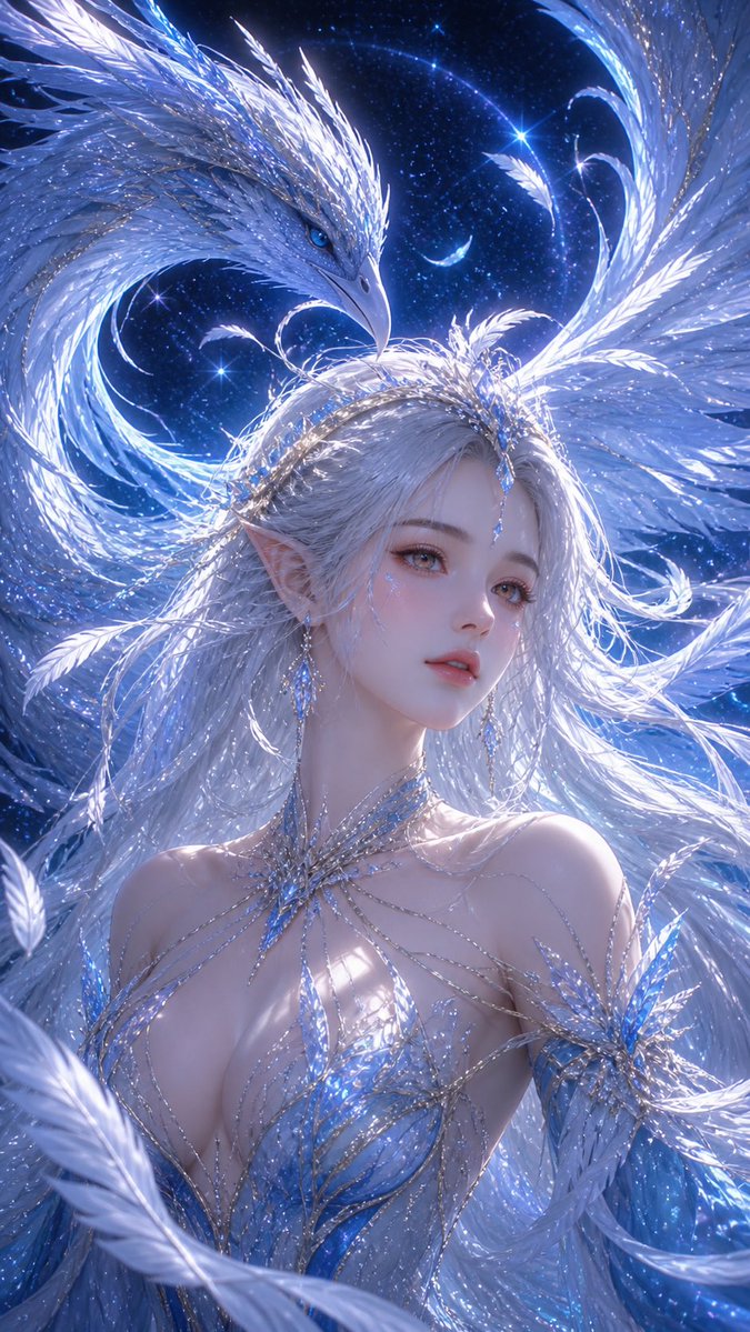 Fantasy Ice Phoenix Goddess Illustration example 2