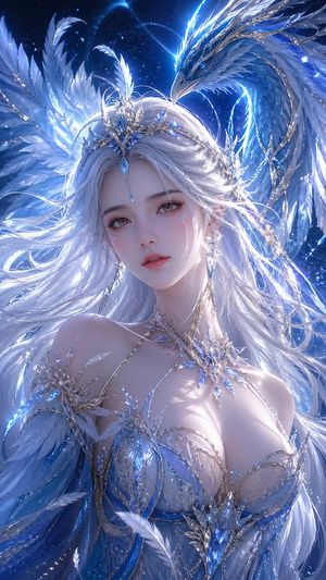 Fantasy Ice Phoenix Goddess Illustration